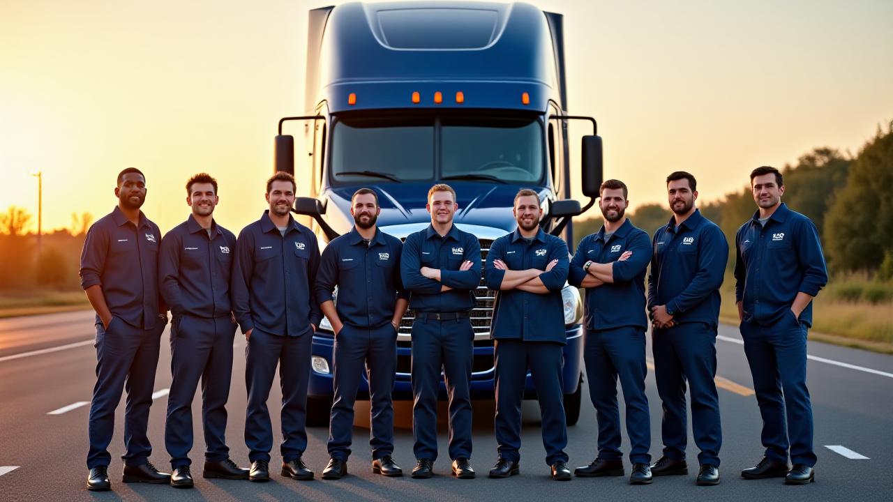 The TSM Trucking team standing proudly in front of a modern fleet vehicle in Reidsville, NC