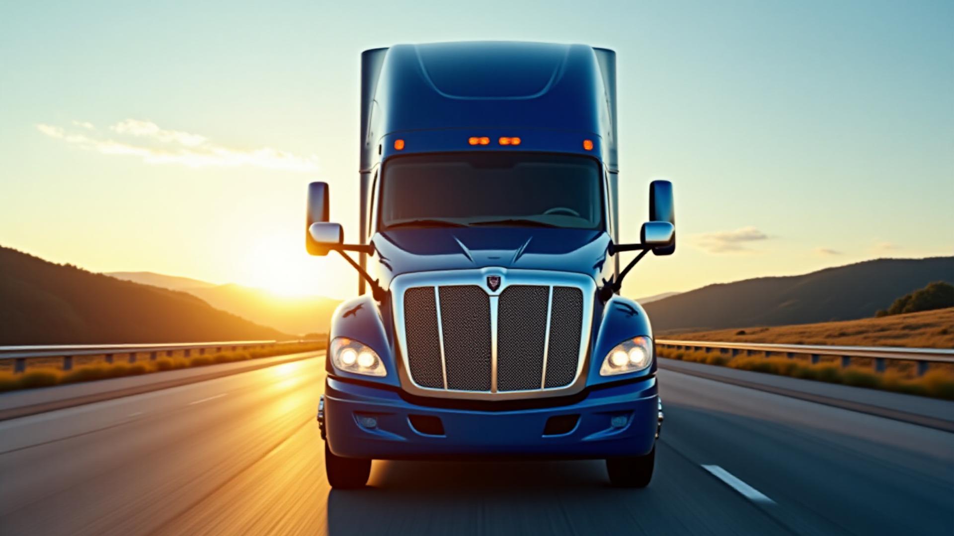 TSM heavy-duty Class 8 truck traversing a North Carolina highway at dawn