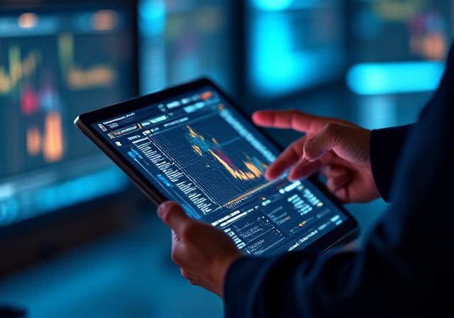 Logistics professional monitoring an AI-powered fleet dashboard on a tablet