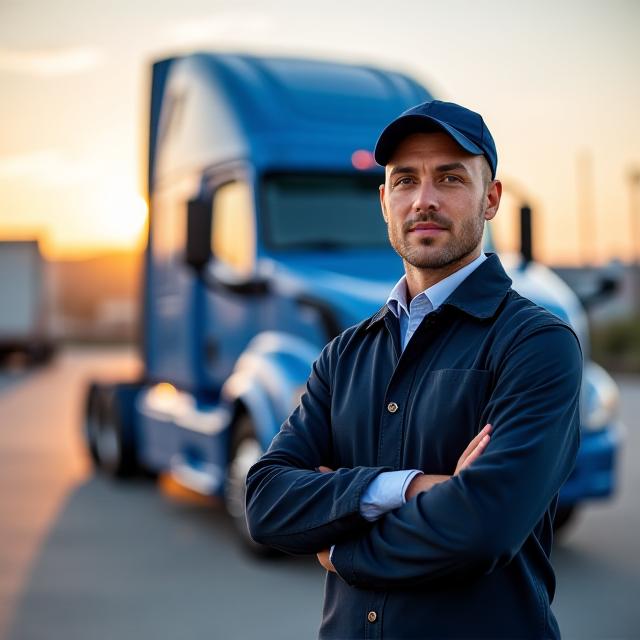 Professional TSM Trucking driver with a modern heavy-duty truck