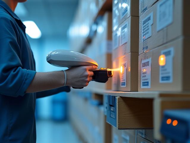 Technician checking temperature of pharmaceutical cargo