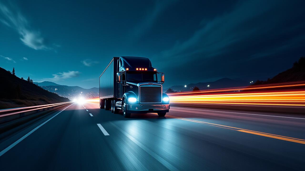 Fast moving logistics truck on a highway at night representing rapid response